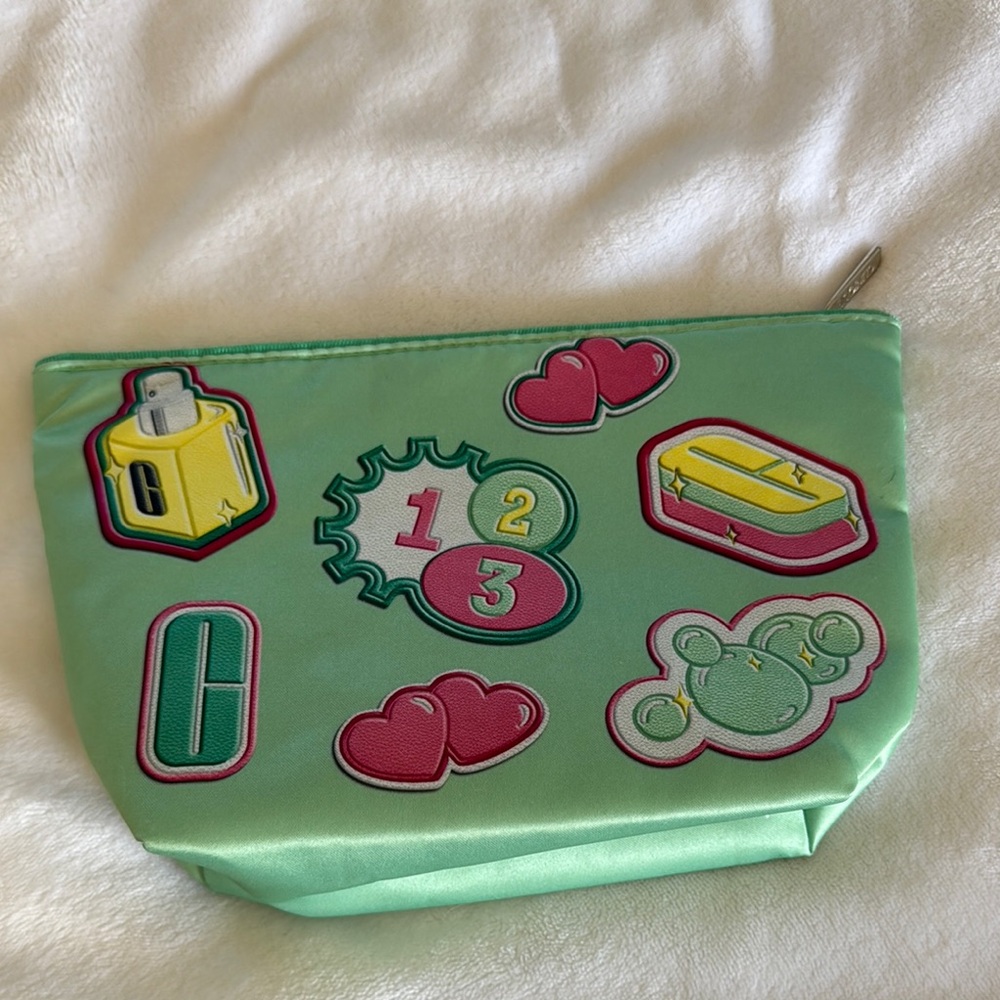 Clinique Green Cosmetic Bag with Colorful Patches